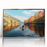 Mid-century modernist art of Quebec scenery in silver framed acrylic, featuring muted natural tones.