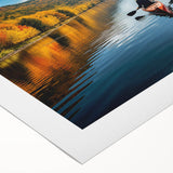 Art deco poster featuring a serene Quebec scenery in muted blue and green tones on rolled canvas.