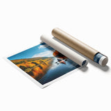 Extra large rolled print of a Quebec scenic landscape, featuring muted green and blue tones.