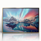 Large art print of a serene Yukon landscape in muted green and blue tones, framed in gold acrylic.