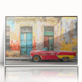 Mid-century modernist art depicting a Caribbean landscape on a framed acrylic print, suitable for nursery wall decor.