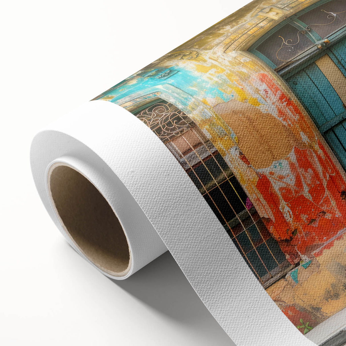 Art Deco poster of a Caribbean Cuba scenery in pastel shades on rolled canvas.