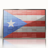 Framed acrylic print of a serene Puerto Rican coastline in muted blue and green tones, ideal for modern art wall decor.