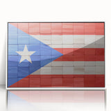 Mid-century modernist art of a Caribbean scenery in Puerto Rico, depicted in vibrant colors on a framed acrylic print.