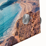 Large abstract wall art depicting a European scenery in muted earthy tones on acrylic glass, ideal for dining room ambiance.