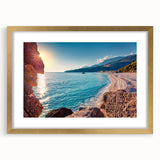 Abstract art print of a European landscape in muted earth tones on a framed canvas, suitable for dining room decor.