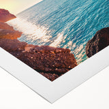 Art deco poster of an Albanian landscape on rolled canvas, featuring muted earth tones, ideal for dining room wall art.