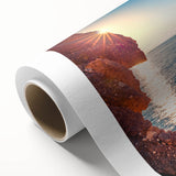 Art Deco poster of an Albanian landscape in muted green and brown tones on rolled canvas, ideal for nursery wall art.