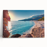 Large black and white stretched canvas of a European Albanian landscape, ideal for kitchen wall art.