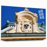 Large abstract wall art of a European landscape in muted earth tones on acrylic glass.