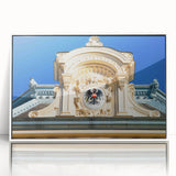 Mid-century modernist art depicting a European Austrian landscape in muted earth tones, framed acrylic.