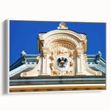 Landscape art painting of an Austrian village in colorful hues on a framed canvas, ideal for living room decor.