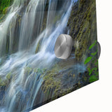 Large abstract wall art depicting a Bulgarian landscape in mid-century modernist style on acrylic glass.