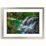 Extra large abstract art print of a textured European scenery in muted earth tones, framed in silver.