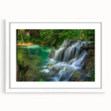 Textured abstract art print of a European scenery in muted earth tones, framed with a white mat, suitable for bedroom decor.