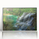 Mid-century modernist art depicting a European Bulgarian landscape in muted earth tones on a framed acrylic print.