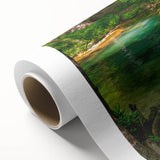 Art Deco poster of a European scenery in muted pastel shades on rolled canvas, ideal for nursery wall art.