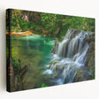 Large canvas print of a European landscape in muted green and blue tones, ideal for kitchen wall art.