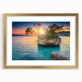 Abstract art print of a European Croatian landscape in muted earth tones on a framed canvas, suitable for dining room decor.