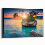 Black and white framed canvas of a Croatian landscape, ideal for bedroom wall decor.