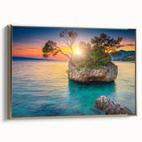 Framed canvas featuring a vintage-style landscape painting of a Croatian scenery, ideal for bedroom wall art.