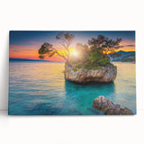 Black and white photo of a European coastal town on large stretched canvas, suitable for kitchen wall art.