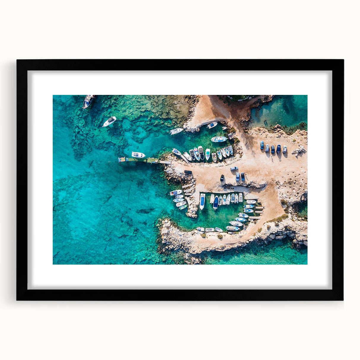 Extra large abstract art print depicting a textured, colorful European scenery on a framed black mat.