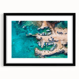 Extra large abstract art print depicting a textured, colorful European scenery on a framed black mat.