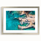 Extra large abstract art print of a textured European scenery in muted earth tones, framed in silver.