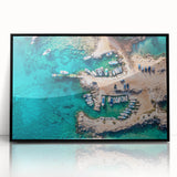 Large abstract wall art featuring a mid-century modernist European scenery in black and white tones on framed acrylic.