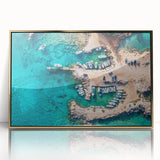 Acrylic print of a European Cyprus landscape in gold frame, ideal for modern art wall decor.