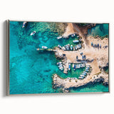 Framed canvas of a vintage European landscape painting, featuring muted earth tones, ideal for living room decor.