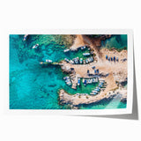 Extra large rolled print of a European Cyprus landscape with vibrant green and blue tones, ideal for dining room wall art.