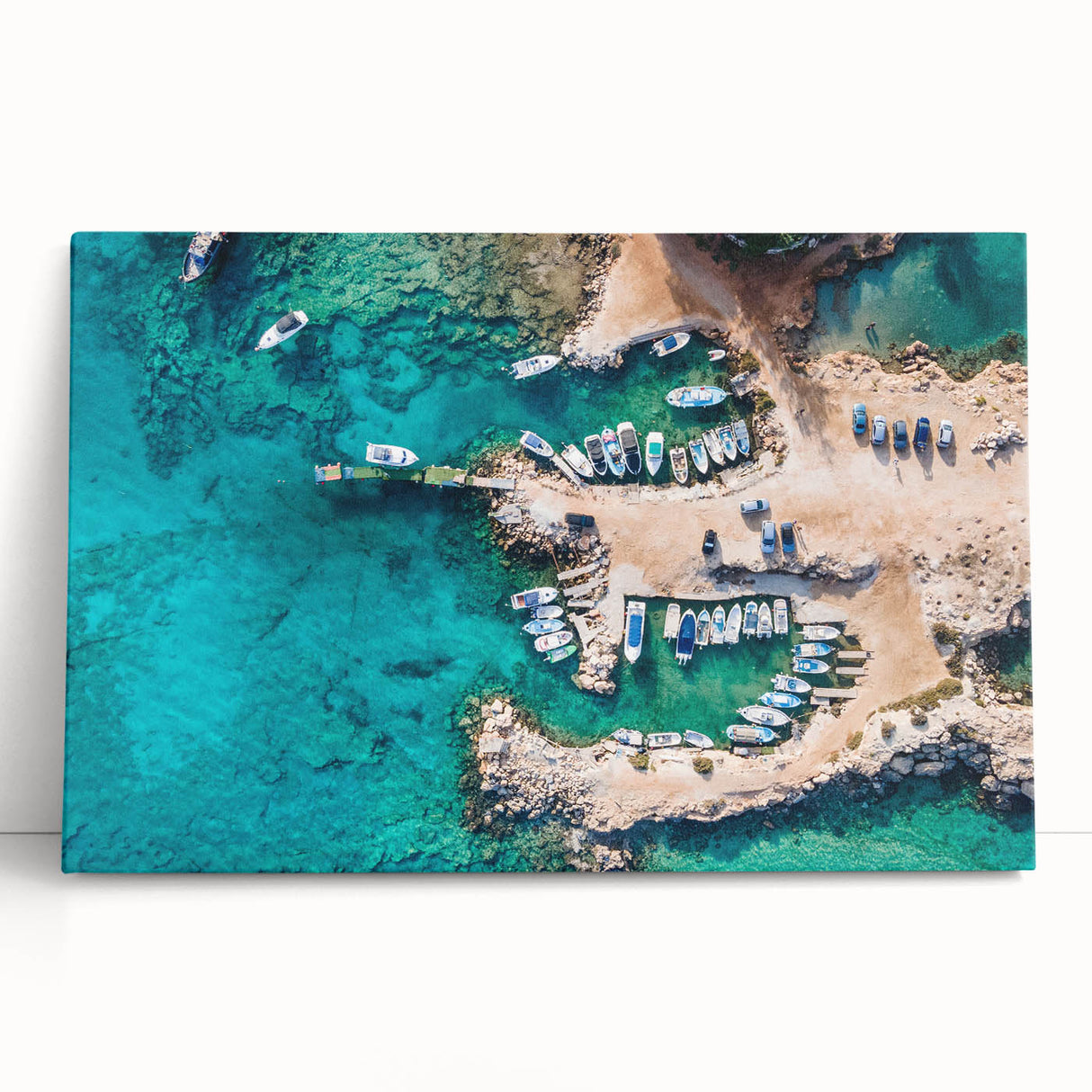 Black and white stretched canvas of a European Cyprus scenery, ideal for kitchen wall art.