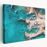 Large art depicting a European Cyprus landscape on stretched canvas, suitable for kitchen wall art.
