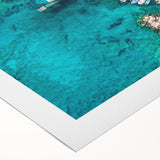 Art deco poster of a European Cyprus landscape in muted earth tones on rolled canvas, suitable for dining room decor.