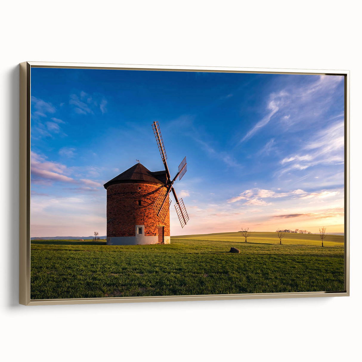 Framed canvas wall art depicting a vintage Czech Republic landscape in muted gold and black tones, ideal for bedroom decor.