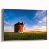 Framed canvas wall art depicting a vintage Czech Republic landscape in muted gold and black tones, ideal for bedroom decor.