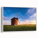 Vintage poster art of a scenic European landscape, framed canvas in muted colors, ideal for living room decor.