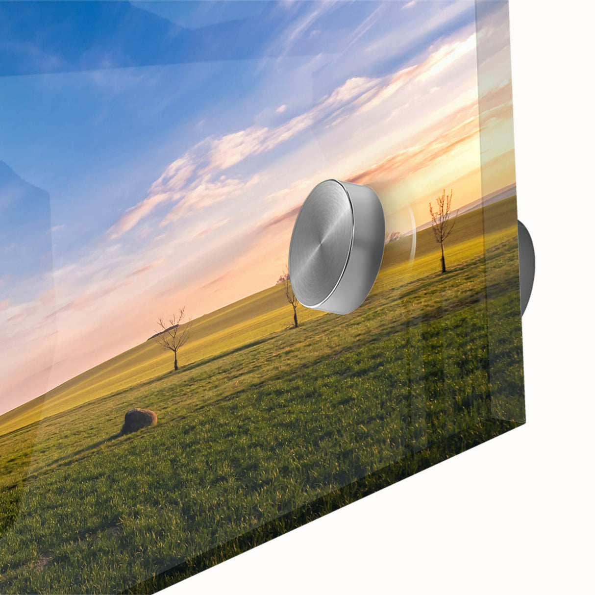 Mid-century modernist acrylic print of a Czech Republic landscape in muted earth tones, suitable for dining room art.