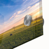 Mid-century modernist acrylic print of a Czech Republic landscape in muted earth tones, suitable for dining room art.