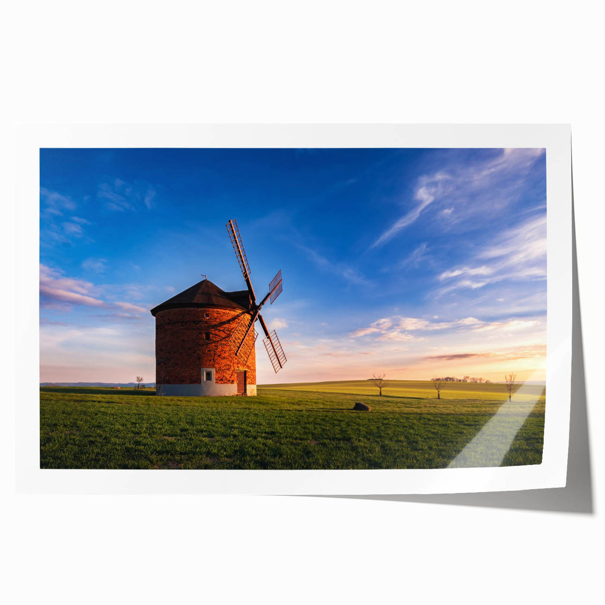 Rolled print of a Czech Republic landscape with muted greens and blues, ideal for dining room wall art.