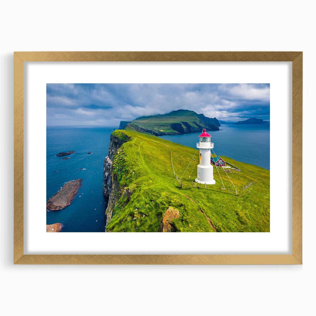 Abstract art print of a European scenery in muted earth tones on a framed canvas, suitable for dining room decor.