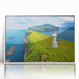 Mid-century modernist art depicting a serene Denmark landscape in muted earth tones on a framed acrylic panel.