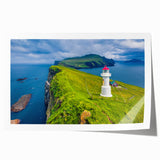 Extra large rolled print of a Danish landscape featuring muted green and blue tones, ideal for art wall dining room.