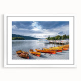 Textured abstract art print of Cumbria landscape in muted earth tones on a framed white mat, ideal for bedroom wall decor.