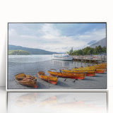 Mid-century modernist art depicting a serene Cumbrian landscape in muted earth tones, framed acrylic.