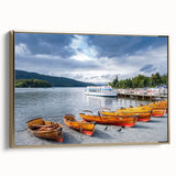 Framed canvas wall art featuring a vintage-style landscape of Cumbria, England, in muted earth tones.