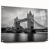 Acrylic print of London scenery with muted blue and gray tones, ideal for dining room decor.