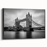 Black and white wall art of a vintage London landscape on framed canvas, ideal for bedroom decor.